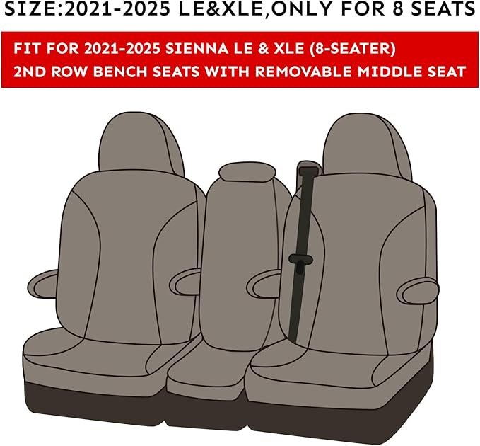 EKR Sienna Seat Covers for 2021 2022 2023 2024 2025 Toyota Sienna LE, 8 Seats