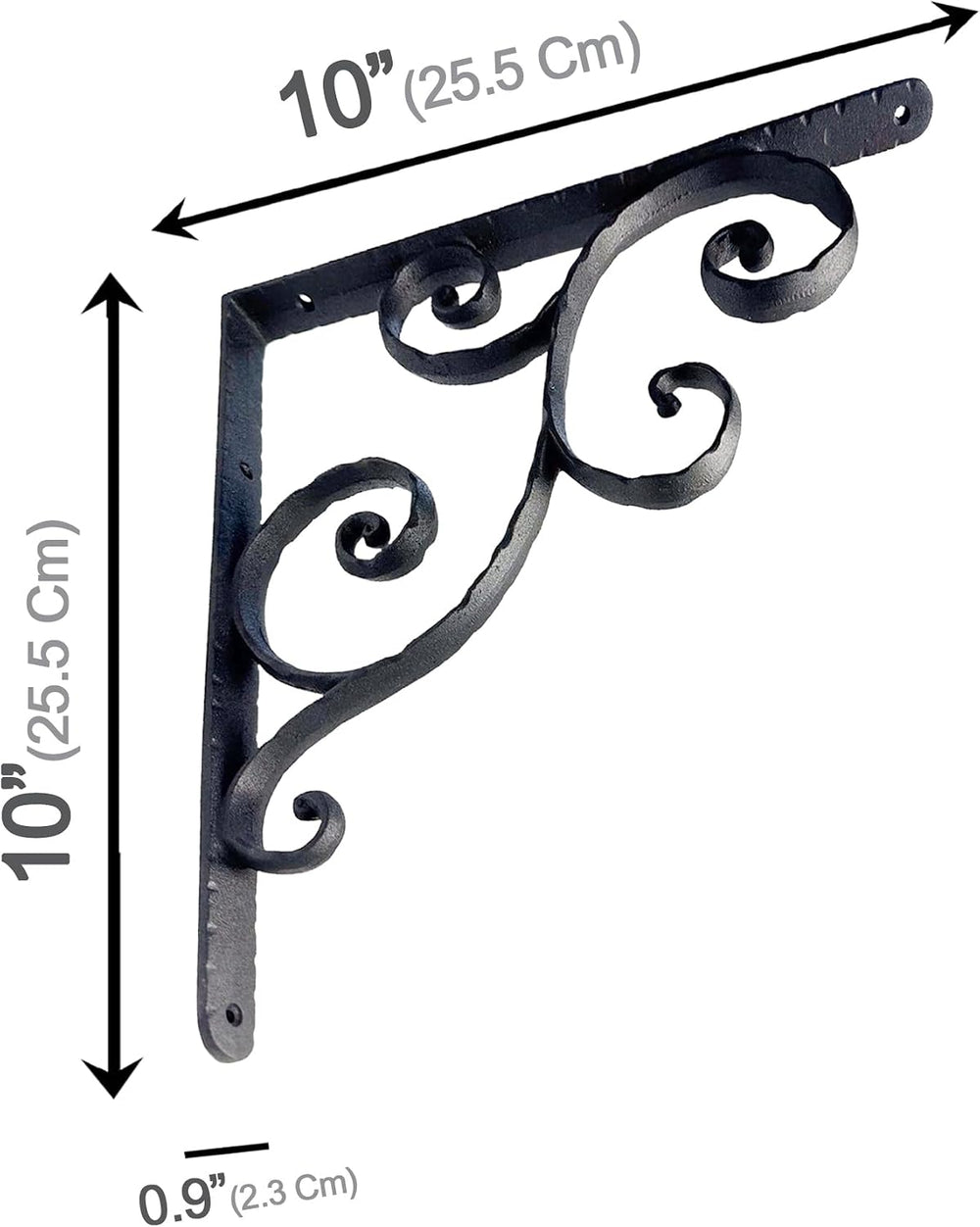 NACH Decorative Shelf Brackets, 2 Pack of 10 x 0.9 x 10 inch, Black Cast Iron...
