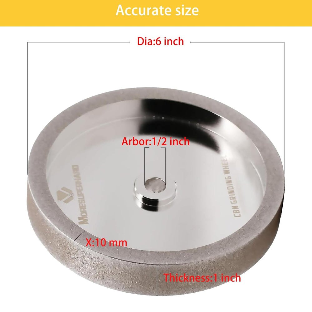 CBN Grinding Wheel 6 Inch 180 Grit, 1" Wide, 1/2" Arbor, for HSS To...