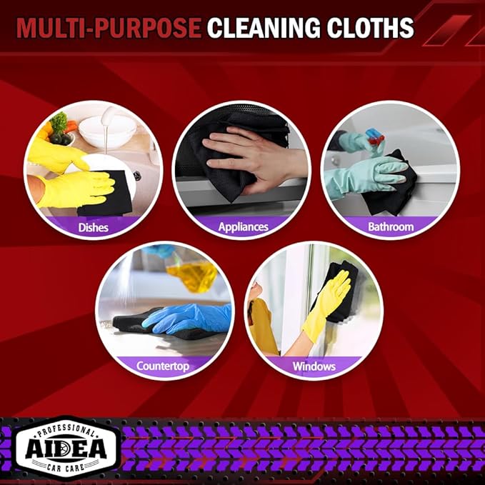 AIDEA Microfiber Cleaning Cloth Black 150PK, Microfiber Towels