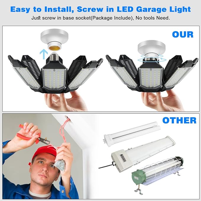Garage Lights - 40000LM Super Bright Garage Lights Ceiling Led w/ 8 Deformable