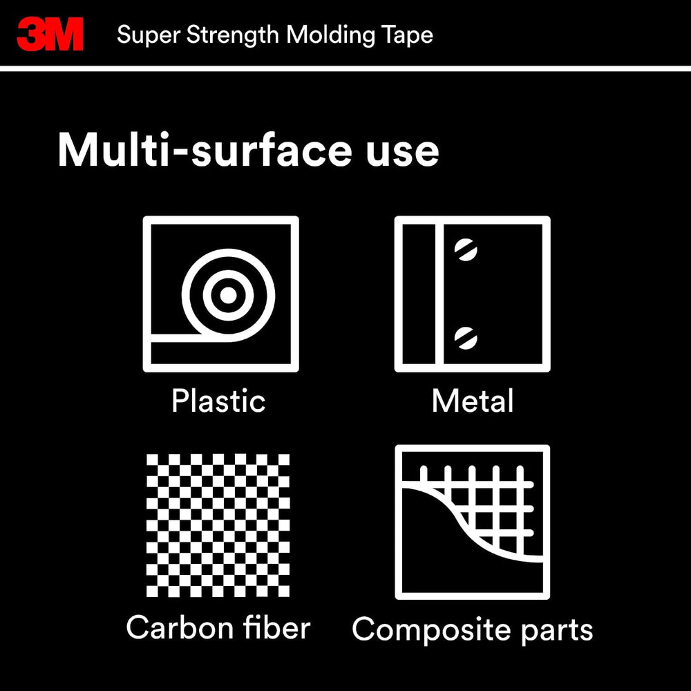 3M Super Strength Molding Tape 03616, 7/8 in x 15 ft, 4 Rolls, Black