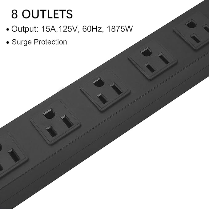 Metal 8 Outlet Mountable Power Strip, Wall Mount Outlet Heavy Duty, Wide Spaced
