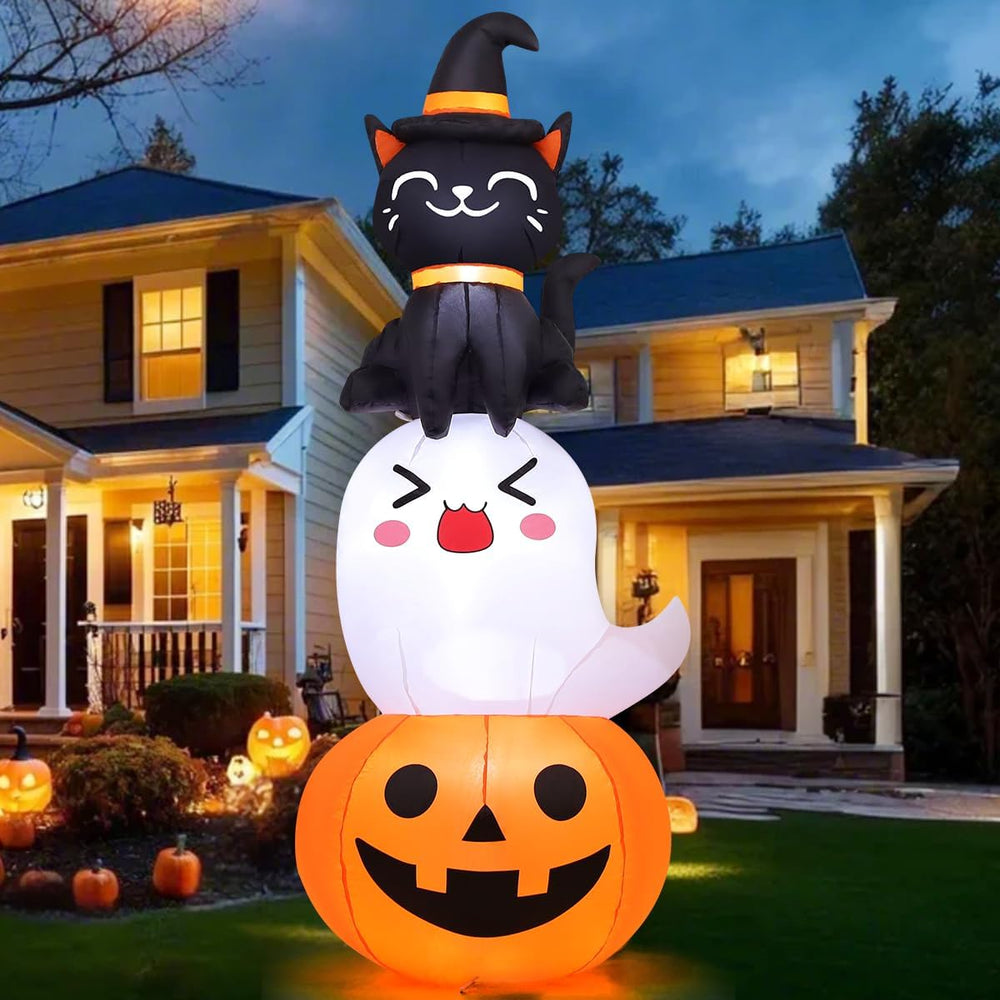 COMIN 6 FT Halloween Inflatables Pumpkin Ghost Cat Combo Outdoor Decorations ...