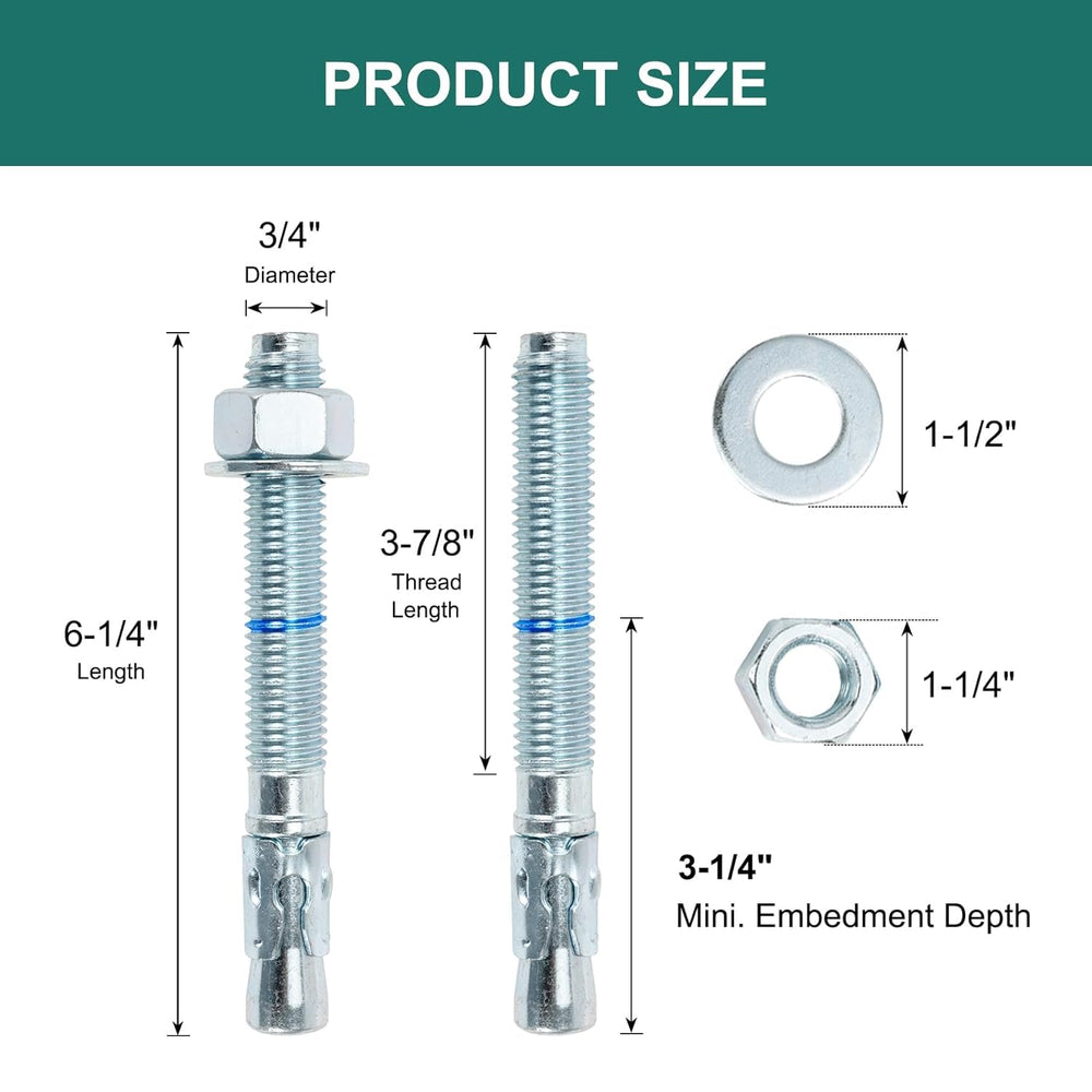 3/4" x 6-1/4" Concrete Anchors (10 Pack) 3/4 inch Wedge Anchors Bol...