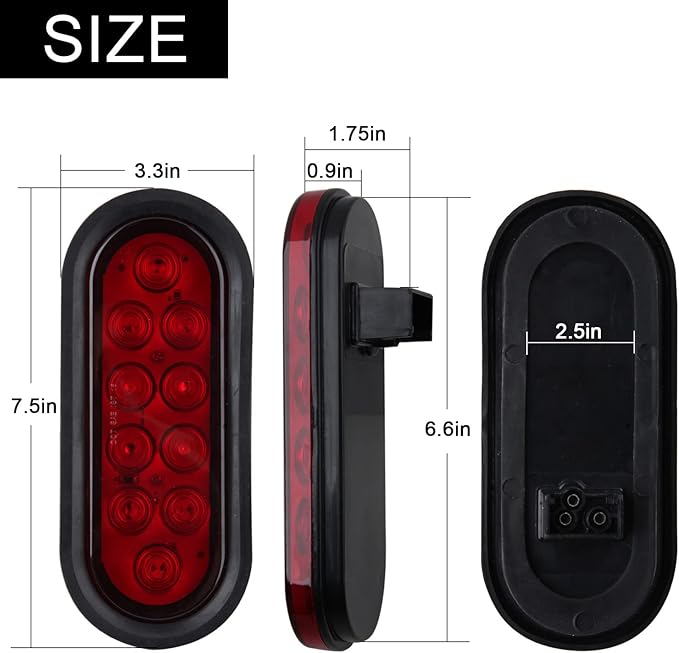 6 Inch Oval LED Trailer Tail Lights 10 LED (10Pcs)