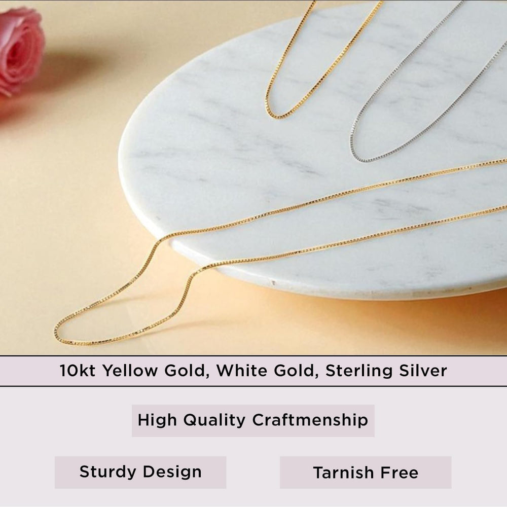 Jewelili 10K Solid Yellow and White Gold Box Link Chain Necklace for Women