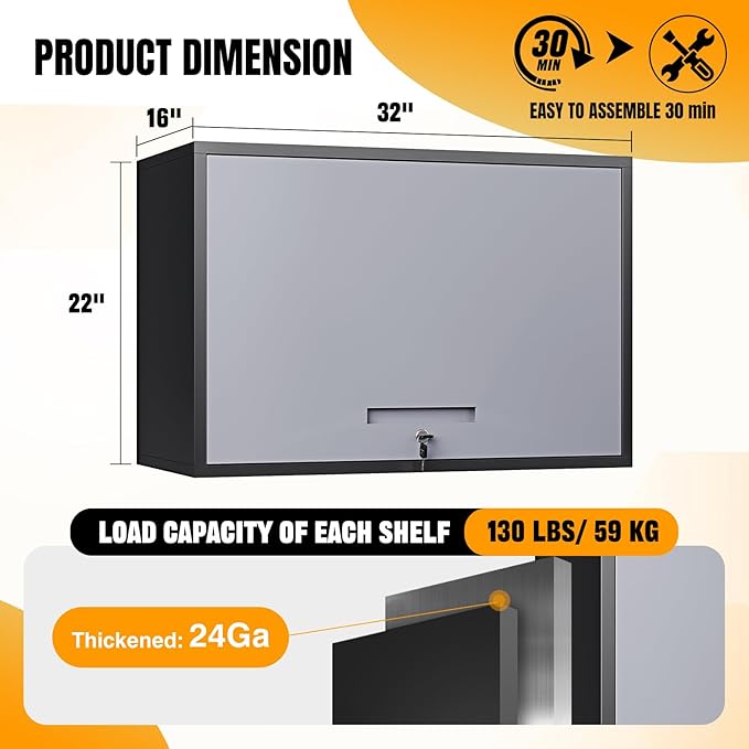 Metal Wall Cabinet for Garage Floating Garage Storage Wall Mount Shop Cabinet