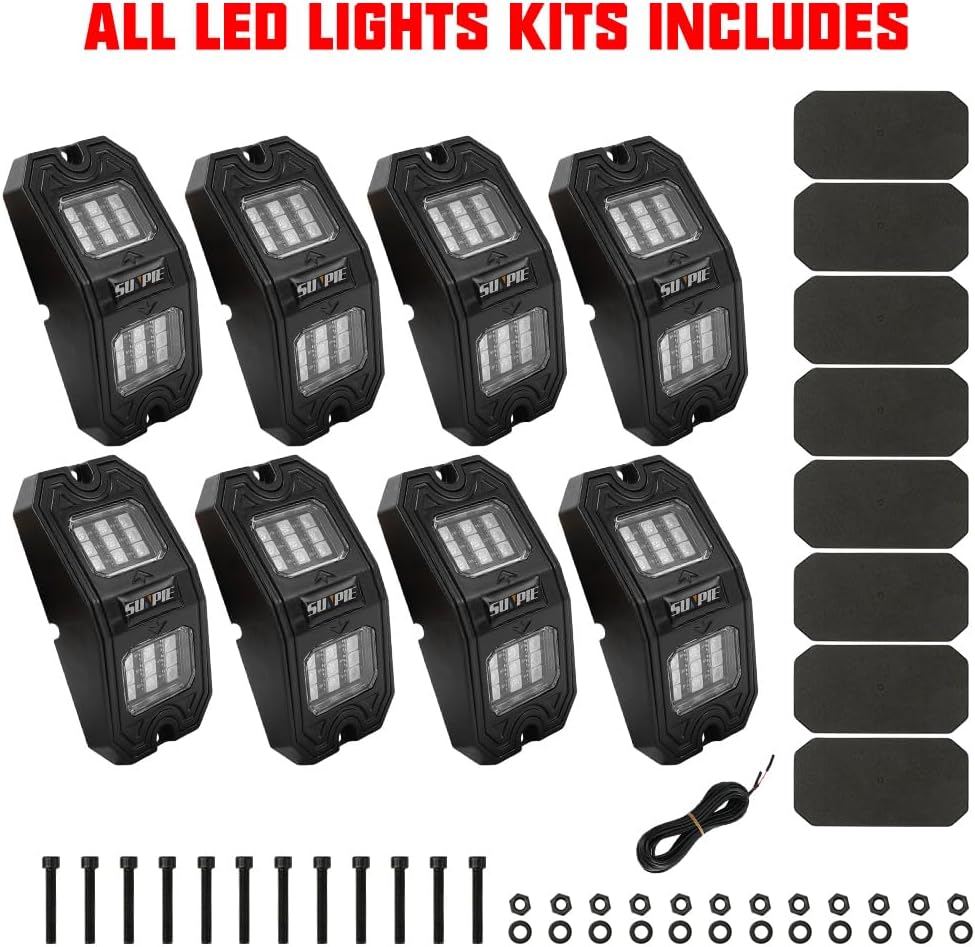 SUNPIE 8 Pods Quick Connect Red Rock Lights, 18 Wide Angle Chips, 4M Extensio...