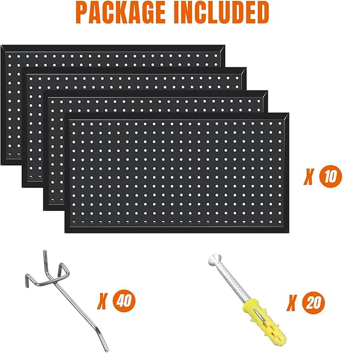 48x24 Inch Metal Pegboard Wall Organizer, Peg Board Utility Tool Storage