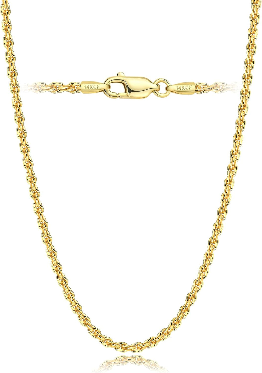 14K Gold Chain Necklaces for Women & Men, 1.5mm/2mm/2.5mm Simple Rope Lin...