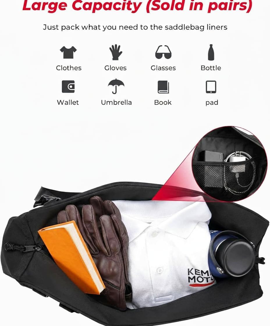 KEMIMOTO Saddlebag Liners 1 Pair Motorcycle Saddle Liner Bag 32L Hard Saddle ...