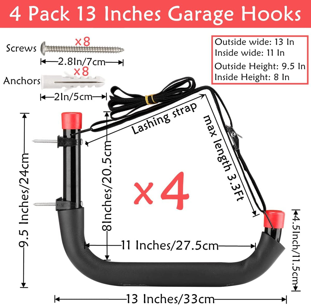 Heavy Duty Garage Storage Hooks, 13 Inch Arm Large Wall Mount Hanger with EVA...