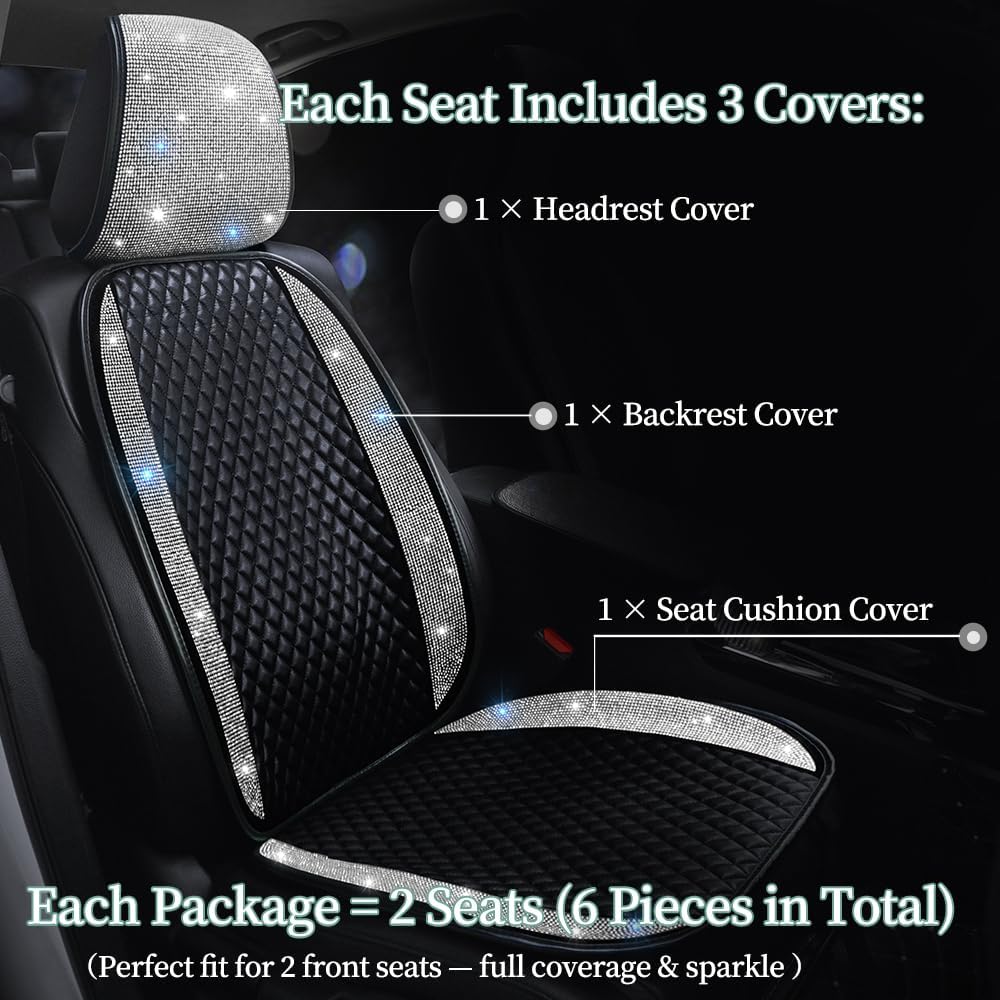 Bling Crystal Rhinestones Car Front Seat Covers for Womens Shining Diamond Se...