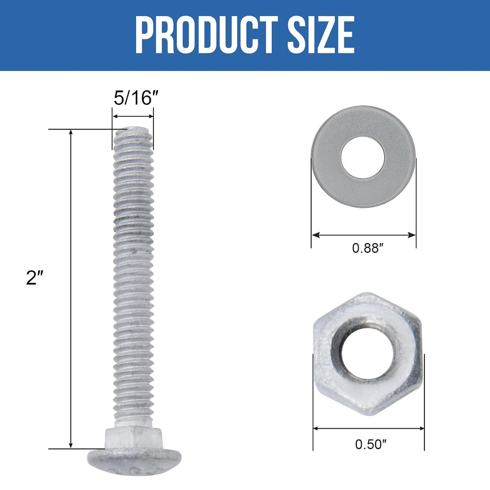5/16" x 2" Carriage Bolts (100 PCS), Hot Dip Galvanized, Heavy Duty...