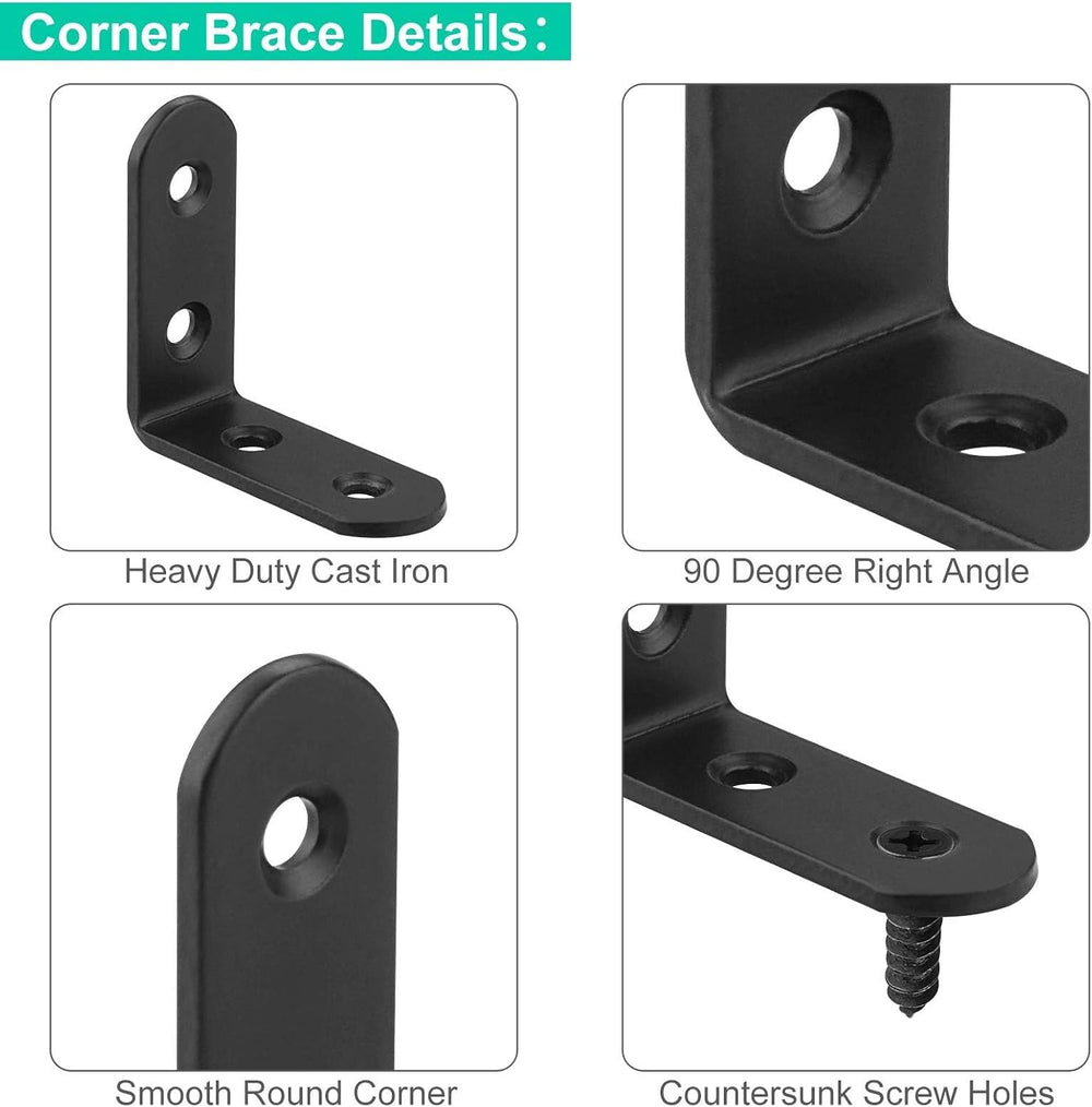 60Pcs Black Corner Bracket, 2”x2” Heavy Duty Black Corner Brace, 3MM Thicknes...
