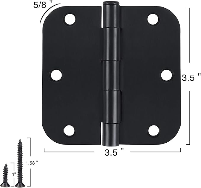 24 Pack Matte Black Door Hinges 3.5 x 3.5 Inch Interior 3 1/2 Inch Door Hinges