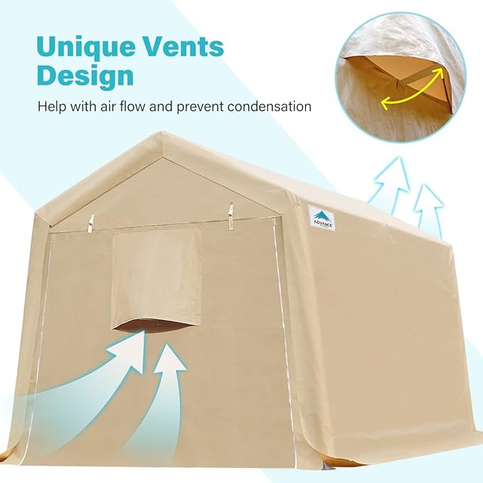 ADVANCE OUTDOOR 8x14 ft Steel Metal Peak Roof Portable Garage Shelter Storage
