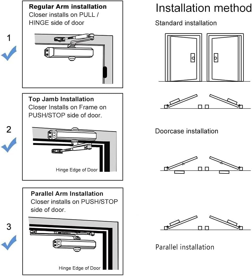 Marie Hold Open Door Closer Applies Regular,Top Jamb Mounting,Adjustable Auto...