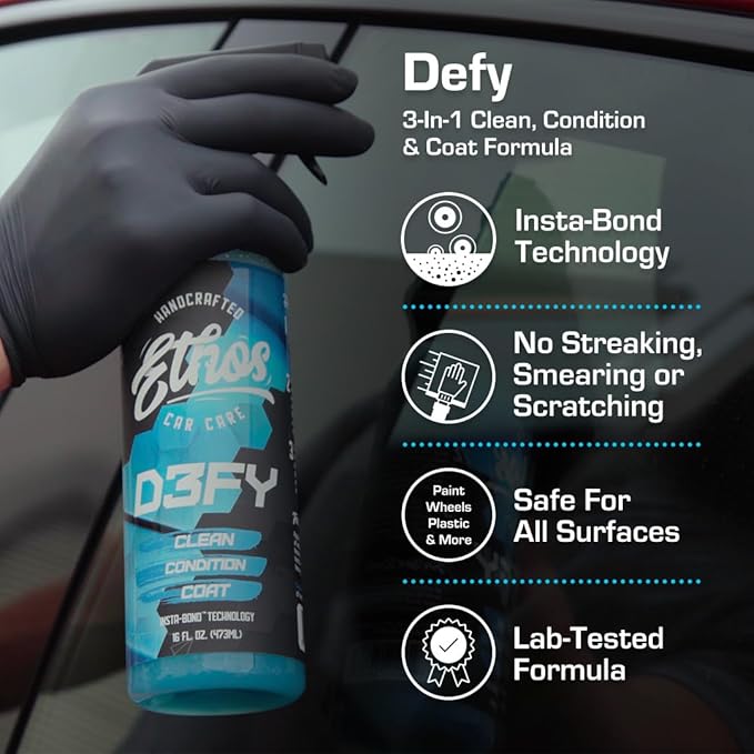 Ethos Defy - 3 in 1 Ceramic Coating - Waterless Car Wash Spray & Wax - Ca...