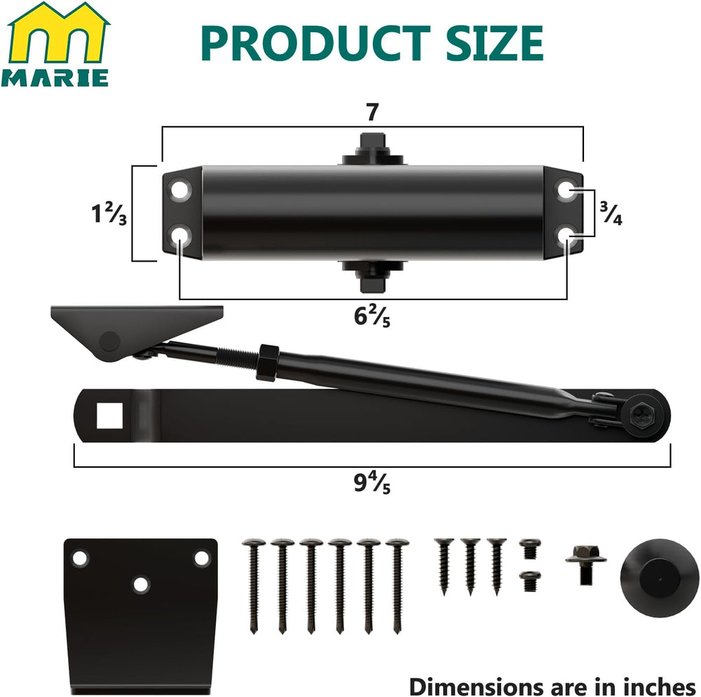 Marie Door Closer for Residential and Commercial Doors,Size 3 Adjustable Auto...