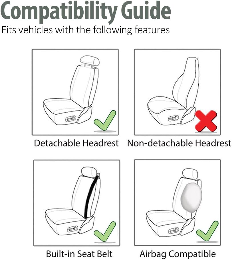 FH Group Front Set Faux Leather Car Seat Covers Low Back Seat with Removable ...
