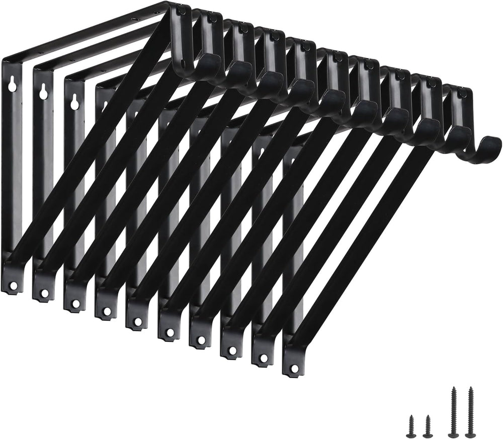 Closet Rod Brackets 11x9.5in, Closet Shelf Brackets 10 Pack, Black