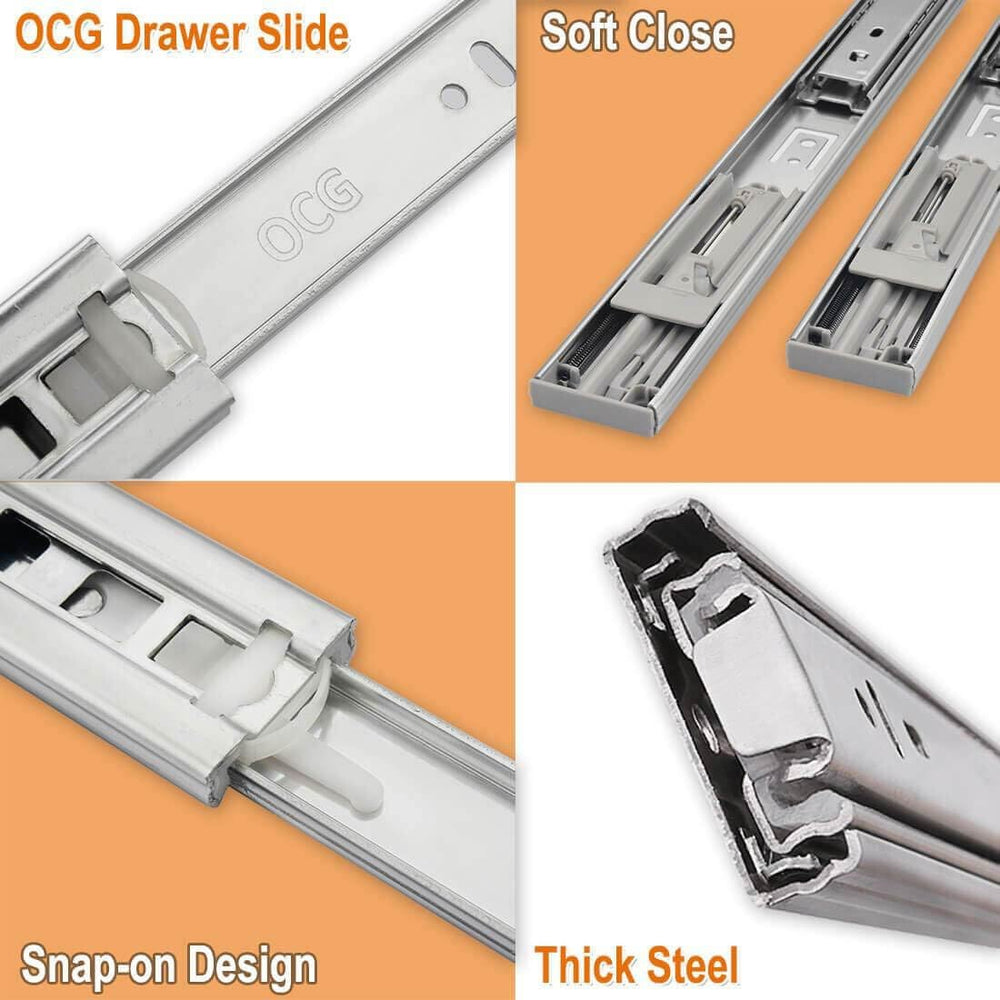 OCG Soft Close Drawer Slides 22 Inch (10 Pairs), Full Extension Ball Bearing ...