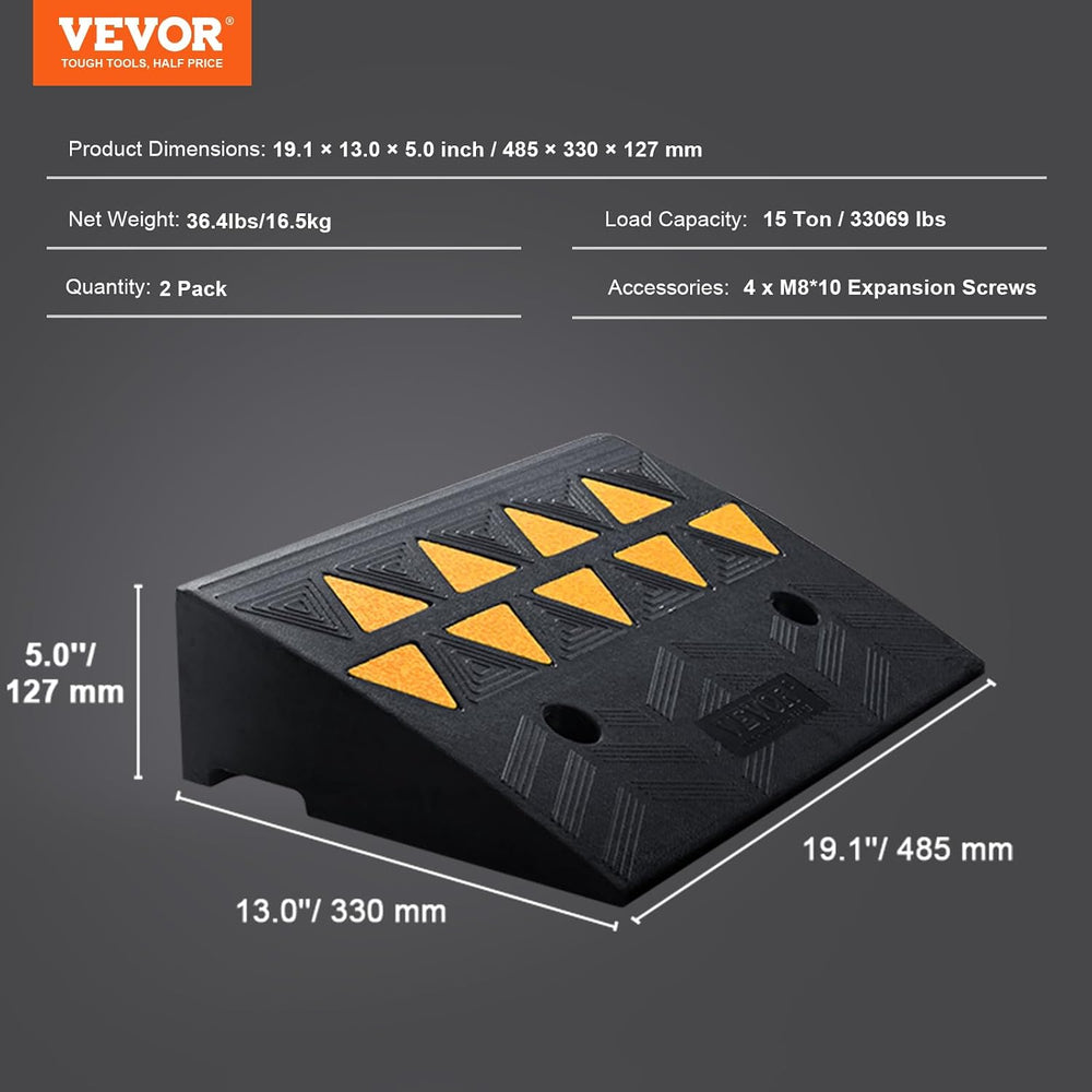 VEVOR Rubber Curb Ramp 5" Rise Height 2 Pack, Heavy-Duty 33069 lbs/15 T ...