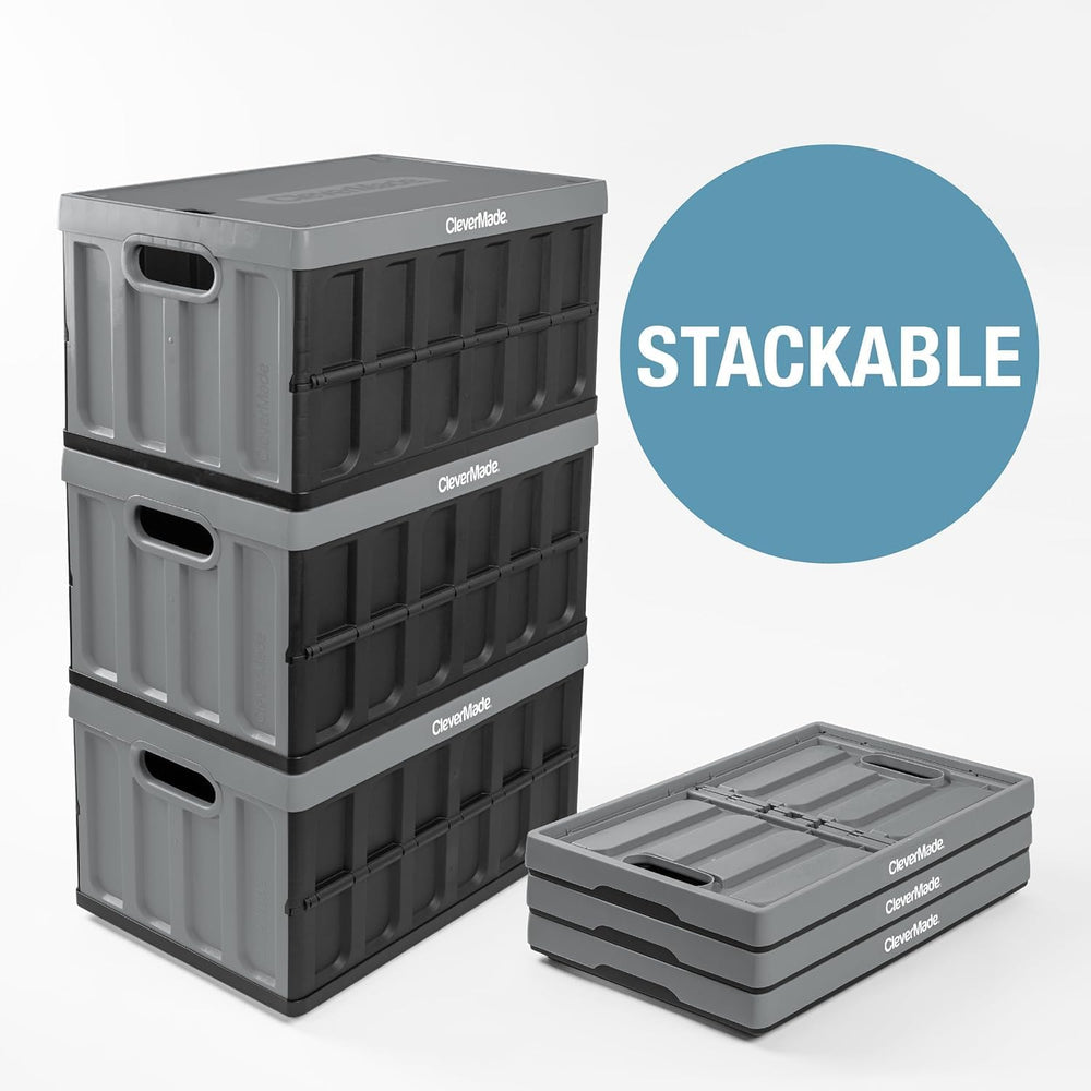 CleverMade Collapsible Storage Bins With Lids, 46L 3 Pack, 75 lb, Stone
