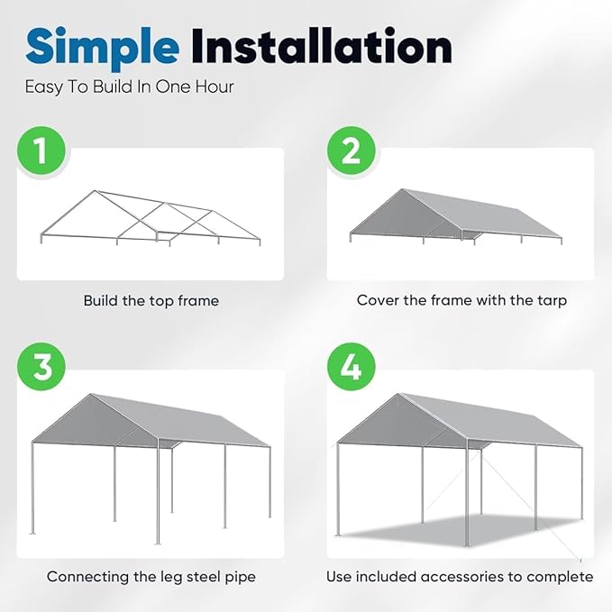 Quictent 10x15 ft Heavy Duty Car Canopy Galvanized Frame Carport Outdoor Party