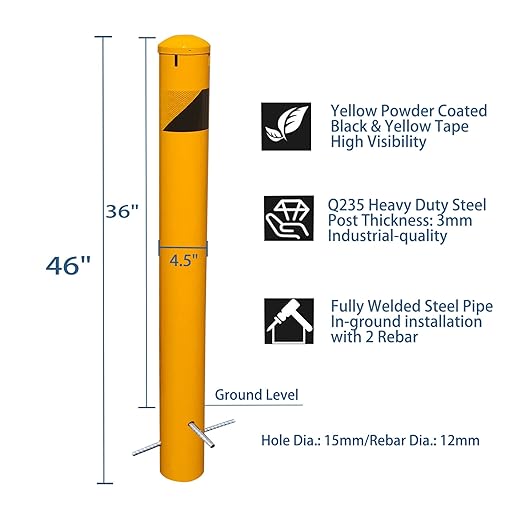 46" High Pour in Place Steel Bollard Post