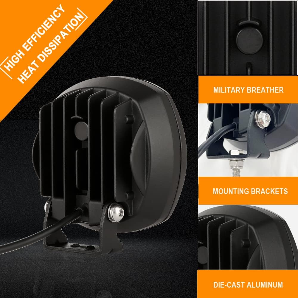 BIGLION.X 5 Inch Pair 160W Amber Round LED Offroad Lights 18800LM Amber Yello...