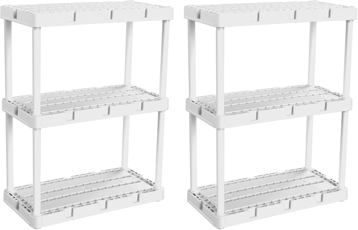 Gracious Living Knect-A-Shelf 3 Shelf Solid Light Duty Rack, White, 2 Pack