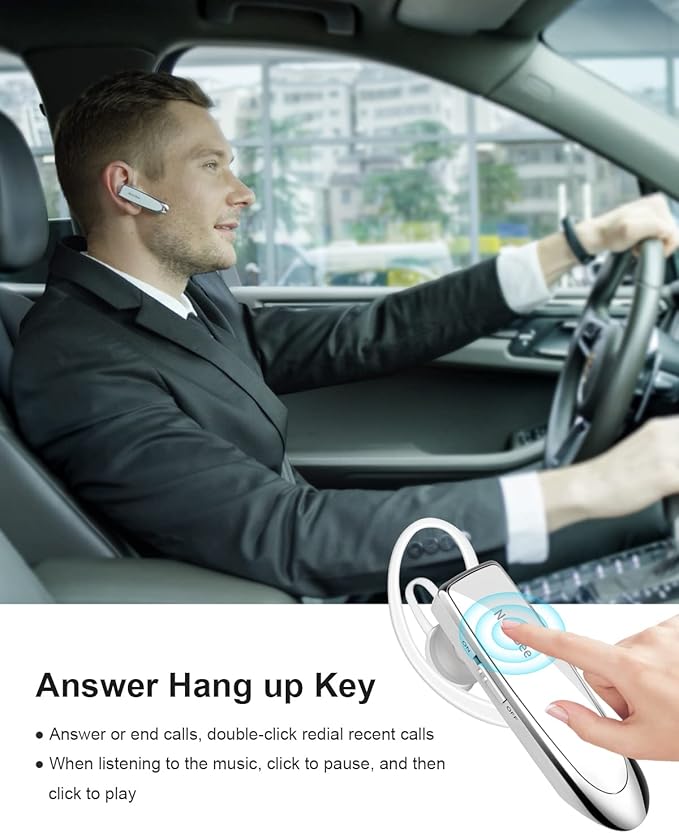 New bee Bluetooth Earpiece V5.0 Wireless Handsfree Headset 24 Hrs Driving 60 ...