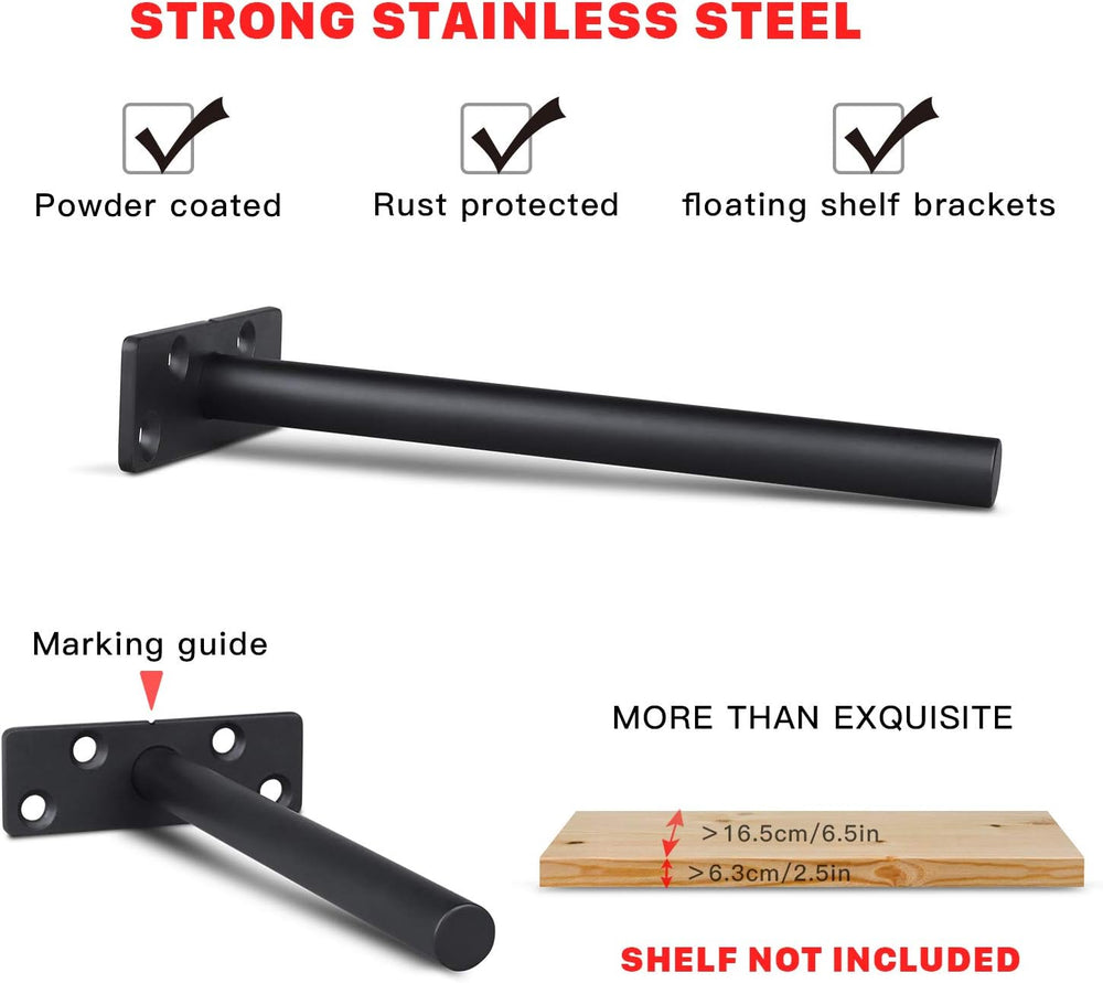 6 Inch Hidden Floating Shelf Brackets, Heavy Duty 300 lbs Capacity, Rustproof...