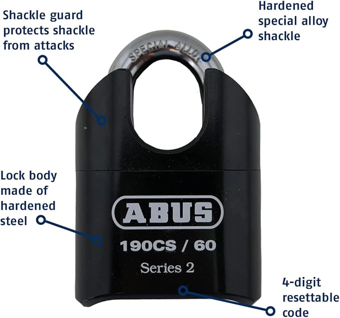ABUS 190CS/60 High Security Solid Steel Combination Padlock, Closed Shackle