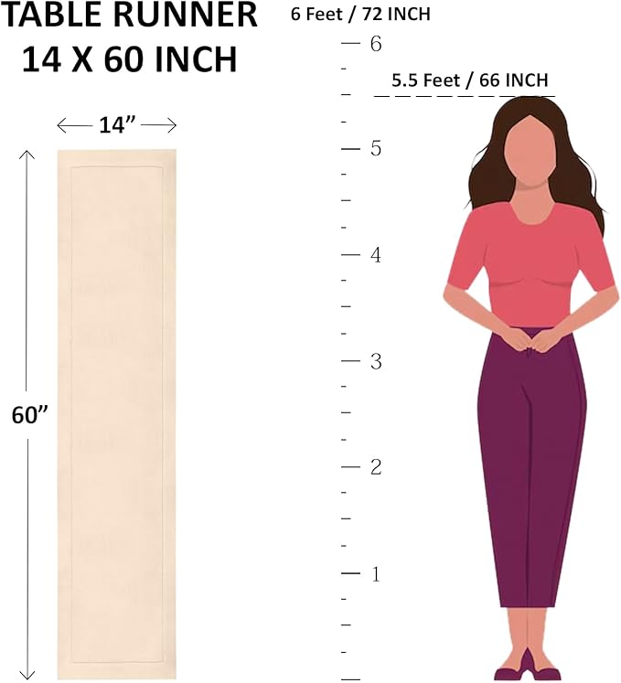 Solino Home Linen Natural Table Runner 60 Inches - Classic Hemstitch, 100% Pu...