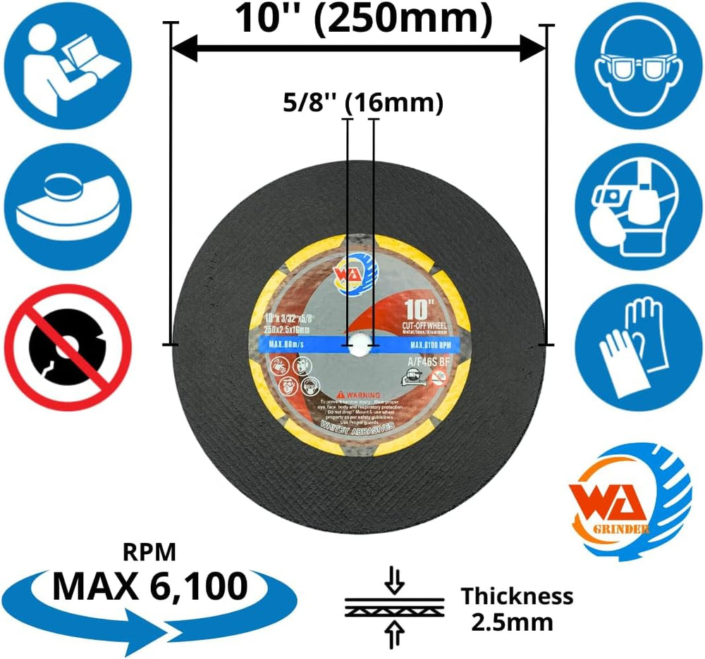 WA 10PACK - 10" x3/32 x5/8" Thin Cut-Off Wheels for General Purpose...