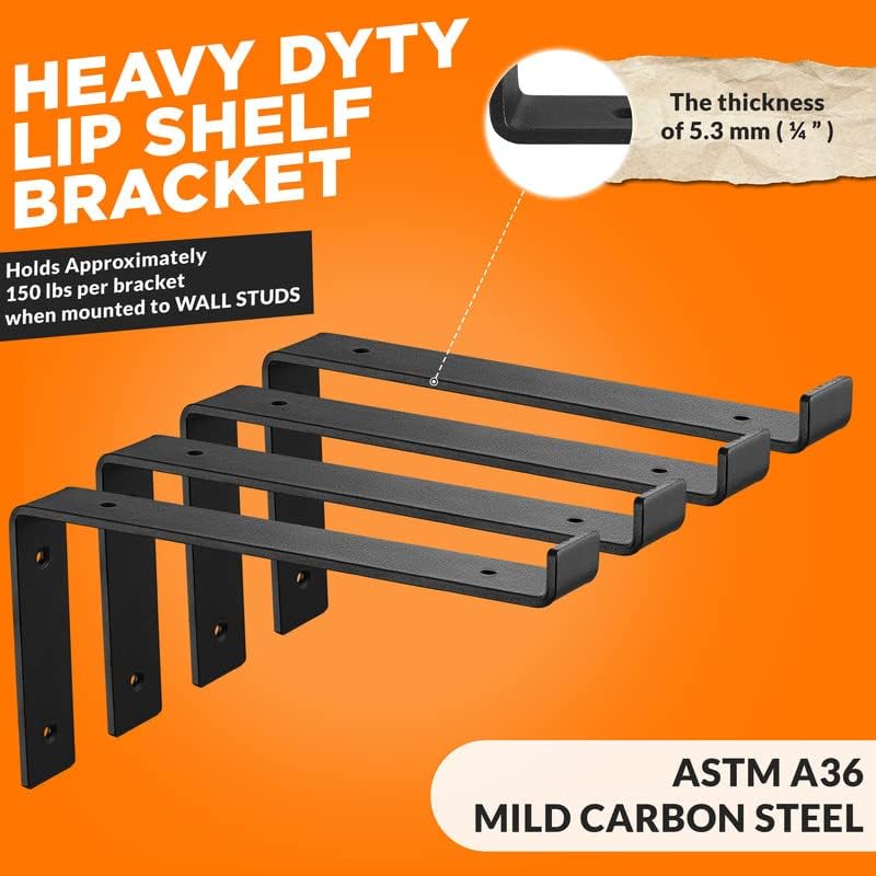 BATODA 12" Z Shelf Brackets with Lip for 11.25" Boards, Heavy Duty,...