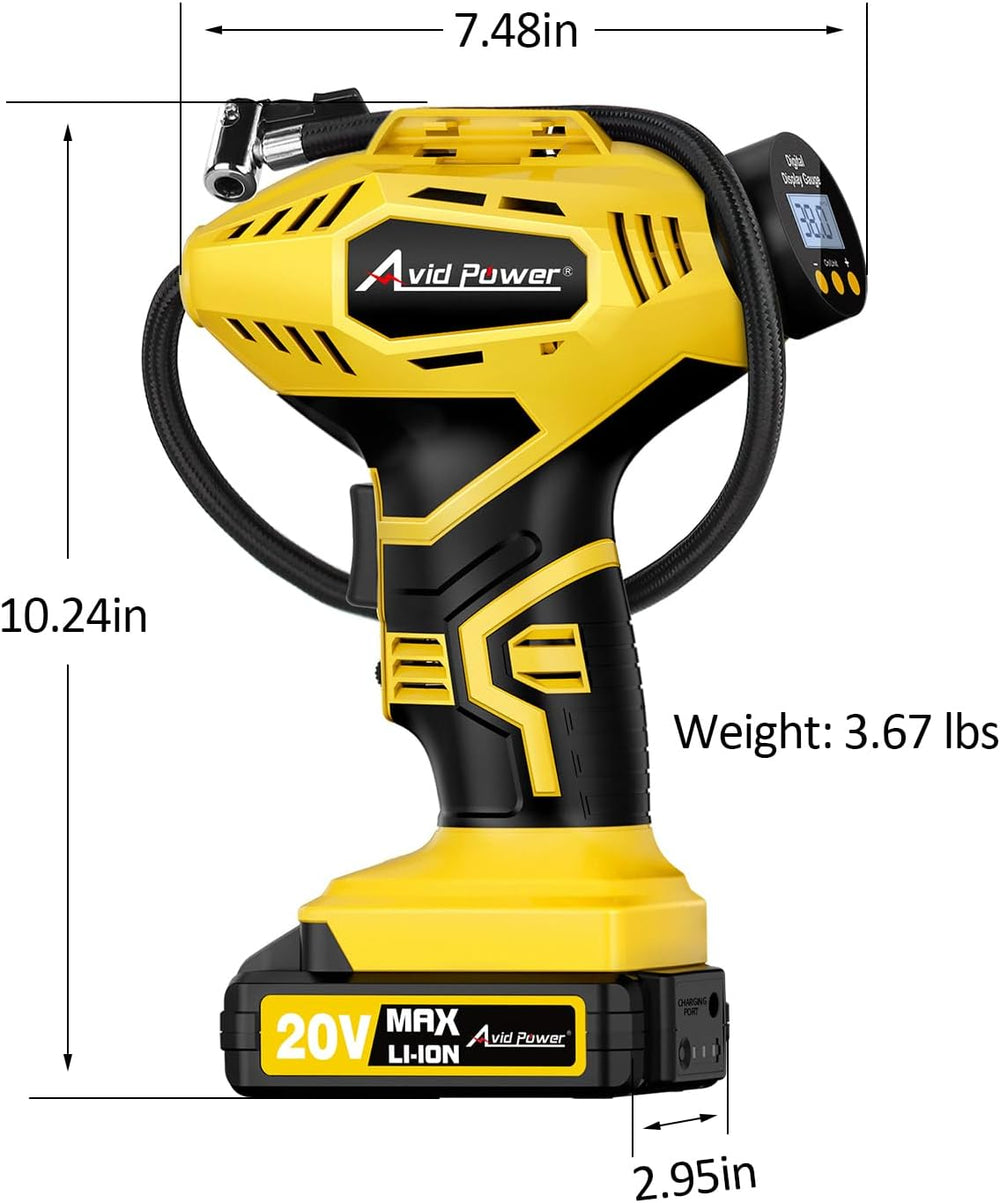AVID POWER 20V Rechargeable Cordless Tire Inflator Portable Air Compressor