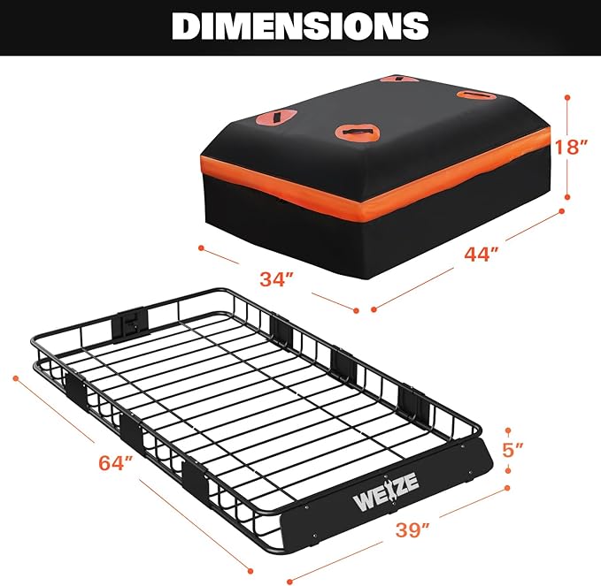 WEIZE Heavy Duty 64"x 39" Roof Rack, Rooftop Cargo Carrier Basket
