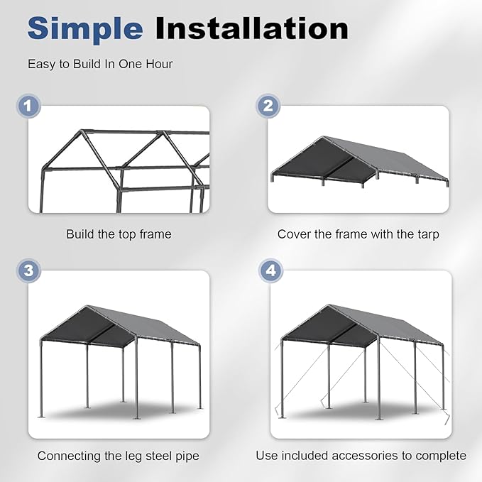Grezone 10 x 20ft Heavy Duty Carport, Portable Car Tent Garage, All Season UV
