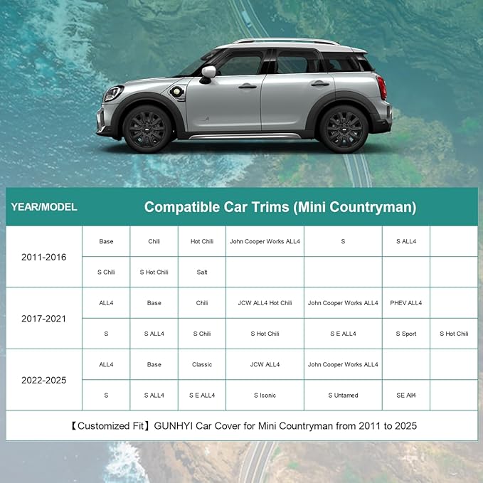 Premium Car Cover Custom Fit Mini Countryman, 16 Layers Heavy Duty Car Cover
