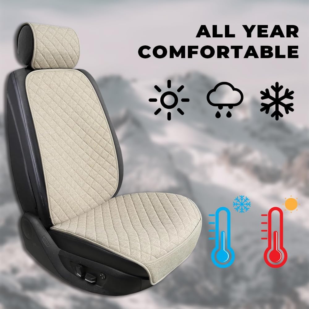 Partsable 2PCS Linen Car Seat Covers Front Seats,Breathable Cloth Fabric Car ...
