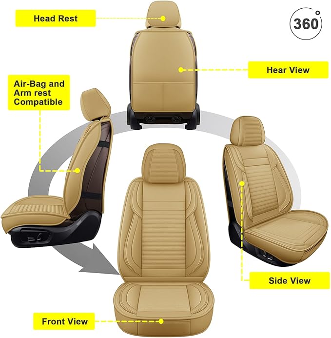 LINGVIDO Car Seat Covers, Breathable and Waterproof Faux Leather Automotive