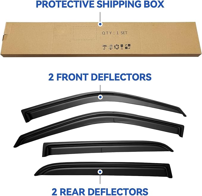 Window Visors Rain Guards for 2009-2018 Ram 1500 Crew/Mega Cab/Full-Size Cab