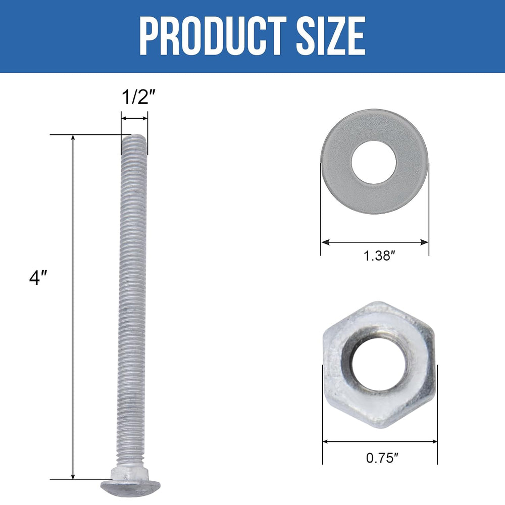 1/2" x 4" Carriage Bolts (25 PCS), Hot Dip Galvanized, Heavy Duty R...