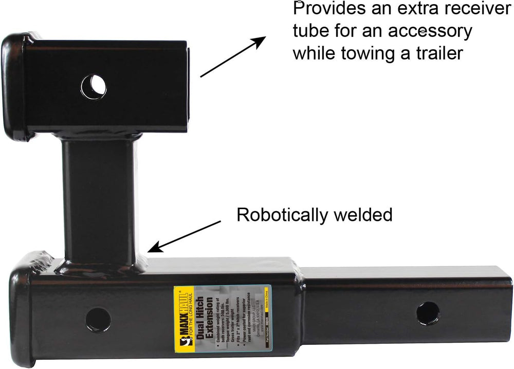 MAXXHAUL Dual Hitch Extension for 2 Inch Receiver, Tow Trailer and Carry Hitc...