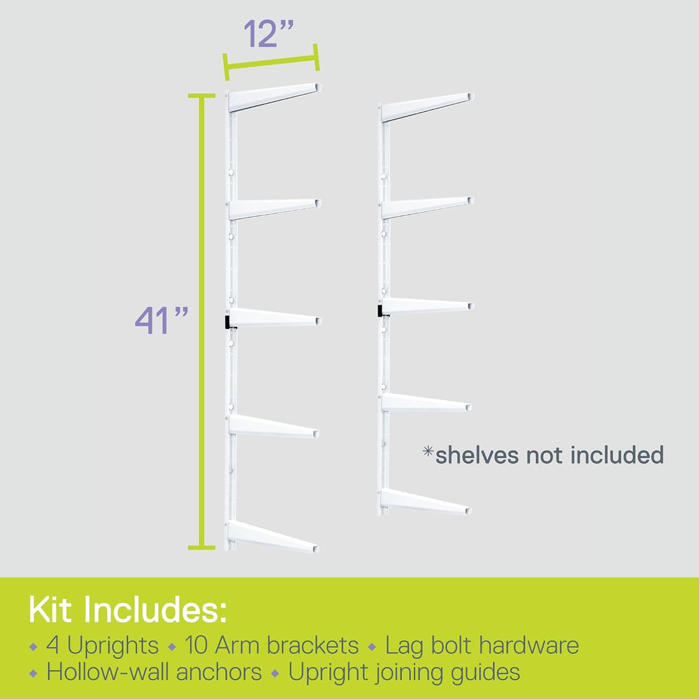 Delta Minimalistic White Shelf Brackets Cycle, Set of 10 Fully Adjustable 12-...
